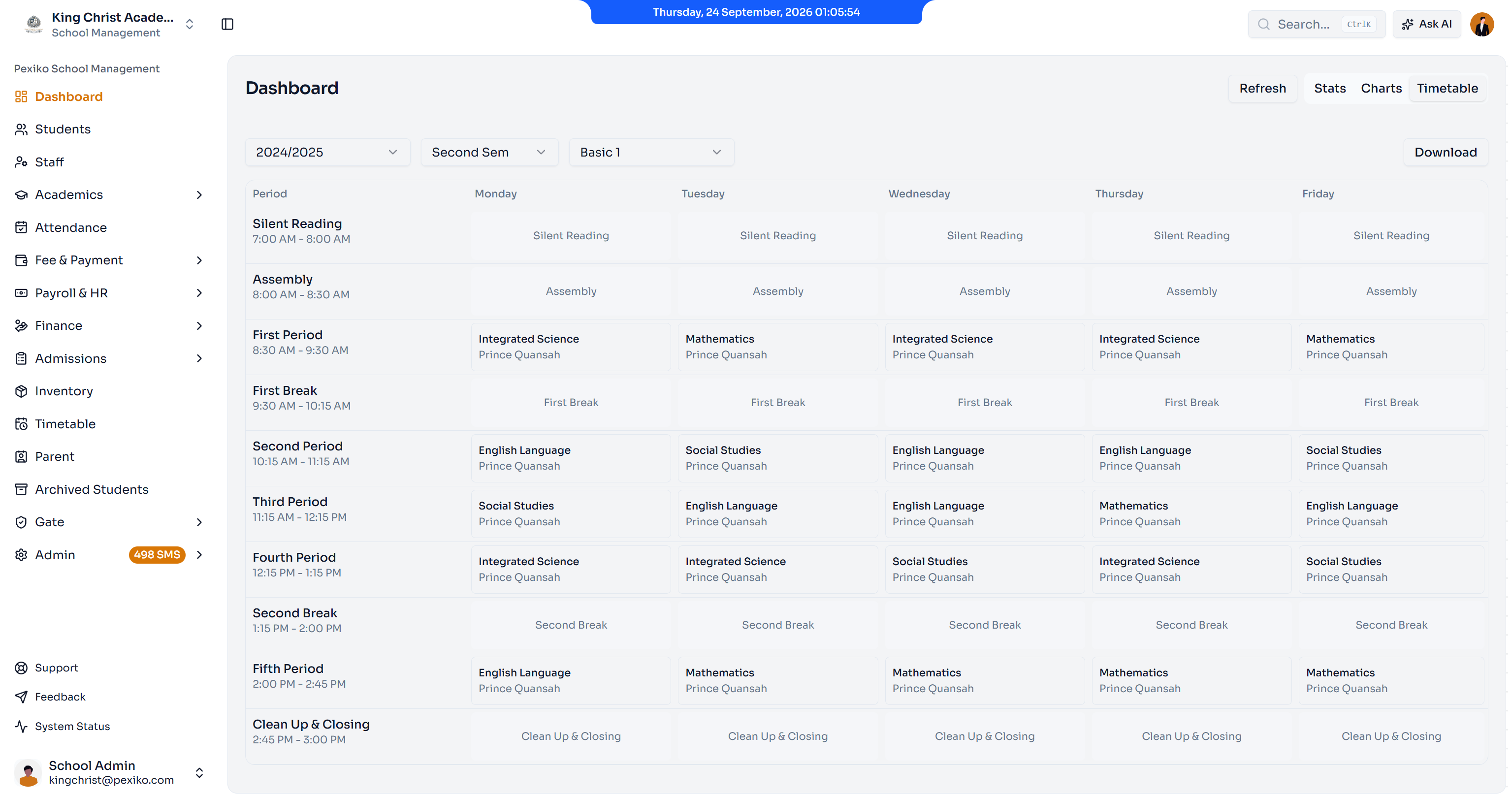 Pexiko timetable page