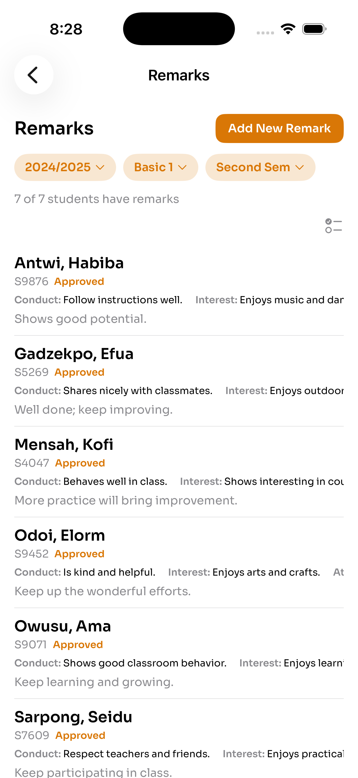 Pexiko mobile app remarks screen